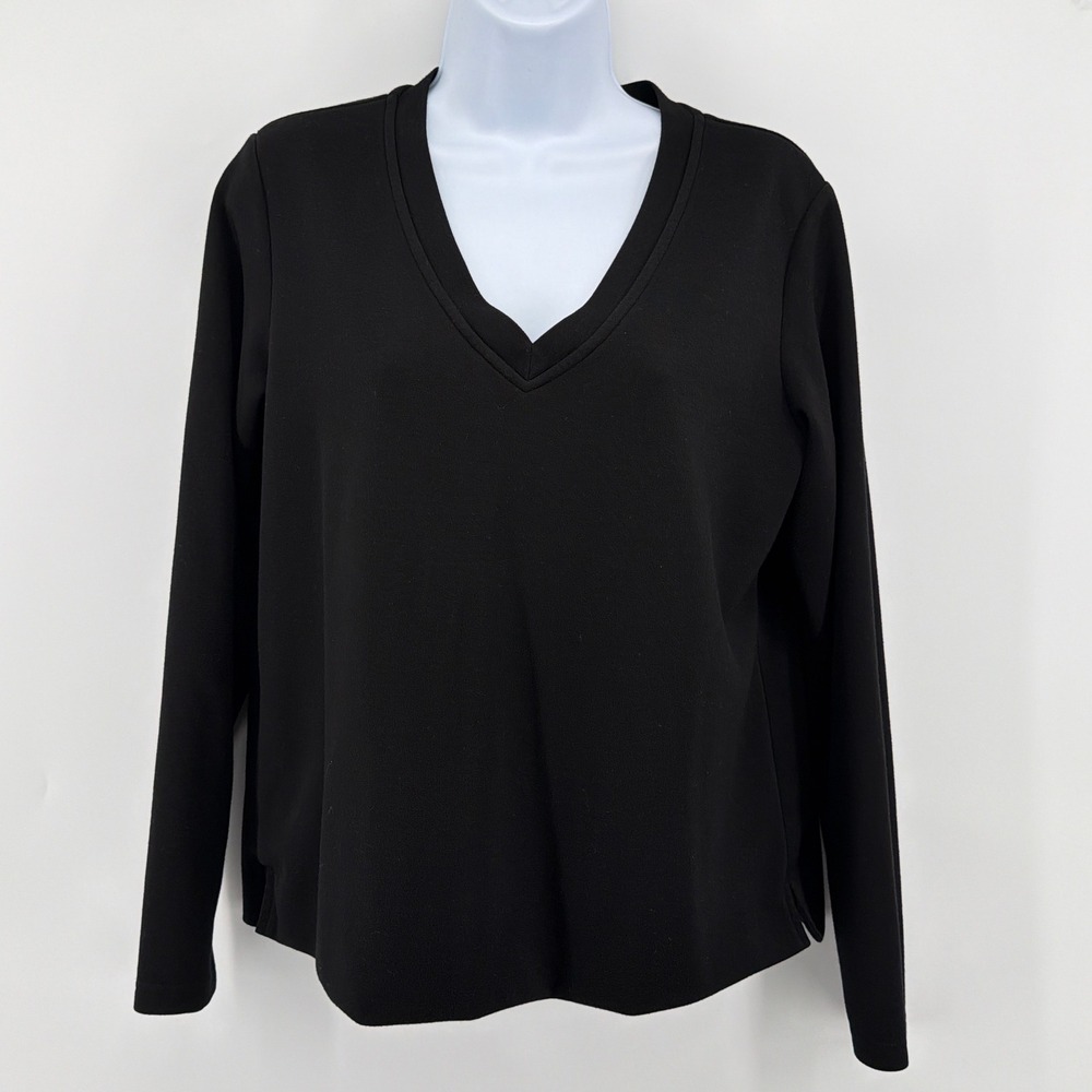 SSYS The Label Black Air V-Neck Long Sleeve Athleisure Top Pullover Side Slits M